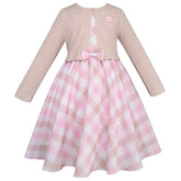 Vestido a cuadros rosa con suéter beige para niña | Gerat